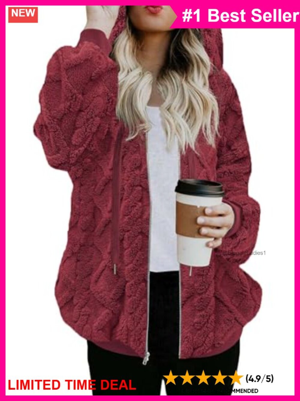 Sherpa Fleece Zip Up Hoodie Oversized Fuzzy Jacket